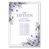 Elegante Violet Blume Script Empfang Hochzeiten Tischnummer (Vorderseite)