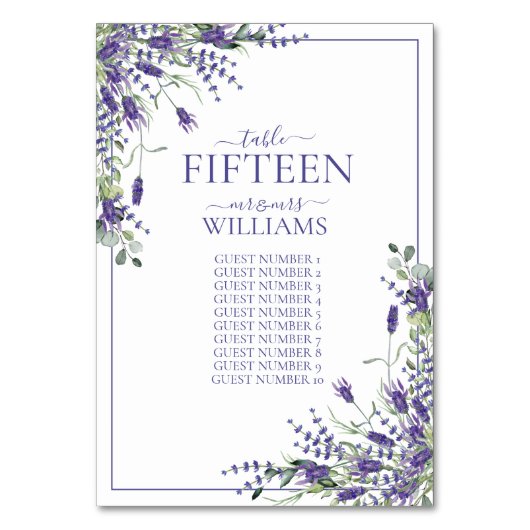 Elegante Violet Blume Script Empfang Hochzeiten Tischnummer (Vorderseite)