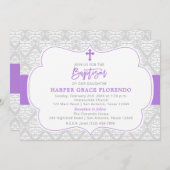 Elegante Violet Girl Taufe Einladung (Vorne/Hinten)