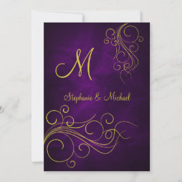 Elegante Violet Gold Monogram Wedding Einladung