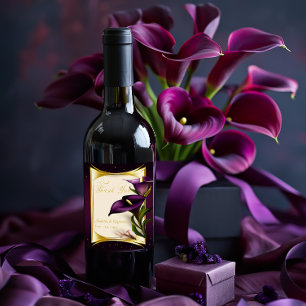 Elegante Violet Lila Calla Lily Wedding Weinetikett