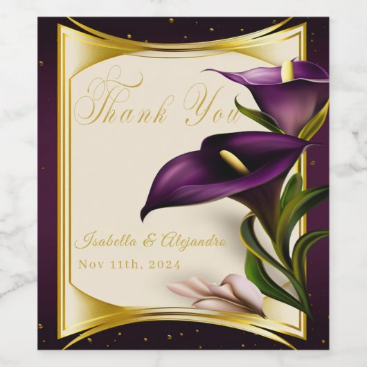 Elegante Violet Lila Calla Lily Wedding Weinetikett (Einzelnes Label)