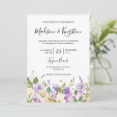 Elegante Violet Lila Champagne Blume Hochzeit Einladung (Stehend Vorderseite)