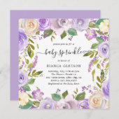 Elegante Violet Lila Floral Girl Baby Sprinkle Einladung (Vorne/Hinten)