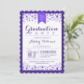 Elegante Violet Lila & White Graduation Party Einladung (Stehend Vorderseite)