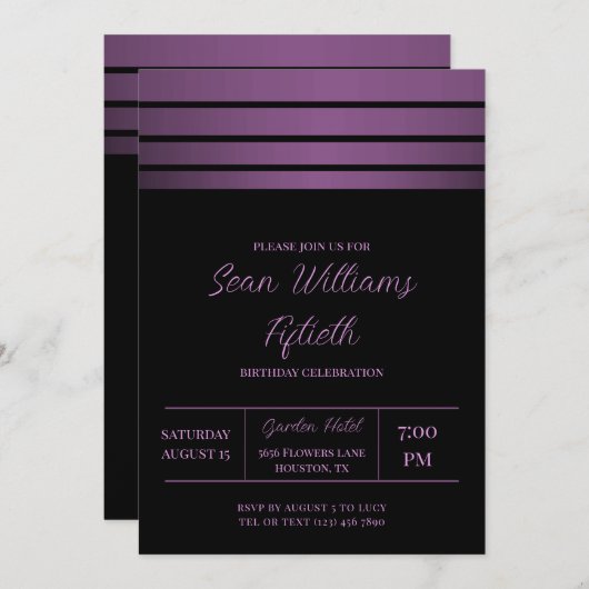 Elegante Violet Streifen Maskuline Einladung (Vorne/Hinten)