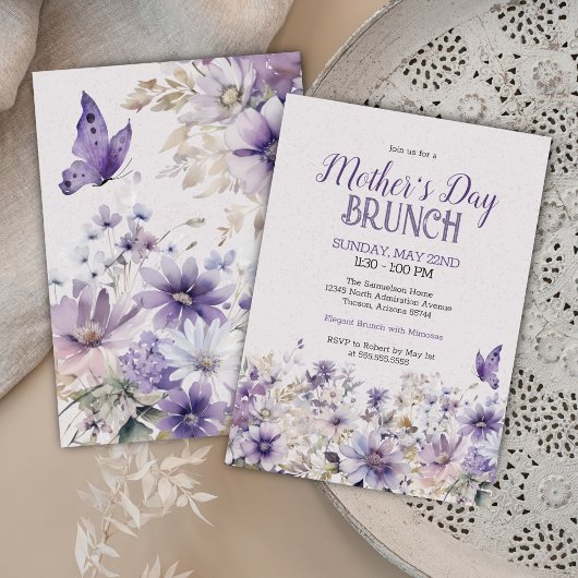 Elegante Violet Wildblumen Muttertagsbrunch Einladung