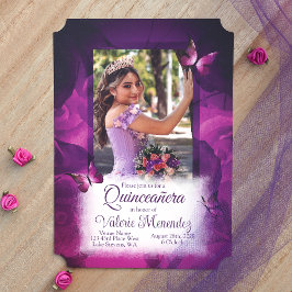 Elegante Violett Rose, Schmetterlinge Quinceanera Einladung