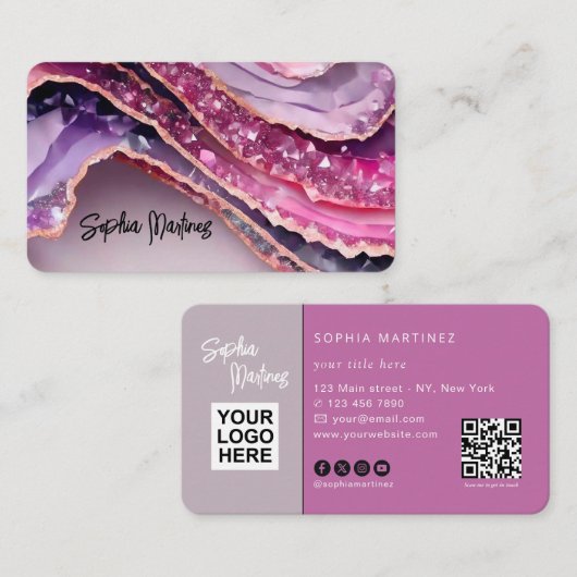 Elegante violette Achat- & QR-Code-Logo-Geschäftsk Visitenkarte (Vorne/Hinten)