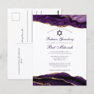 Elegante violette Bat-Mizwa-Feier-Einladung mit Go Postkarte