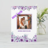 Elegante violette Blume Save The Date (Stehend Vorderseite)