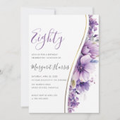 Elegante violette Blumen 80. Geburtstag Einladung (Vorderseite)