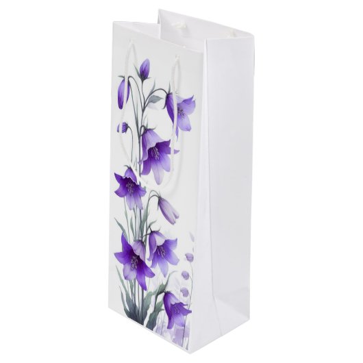 Elegante violette Blumen Geschenktüte Für Weinflaschen (Vorderseite Schrägansicht)