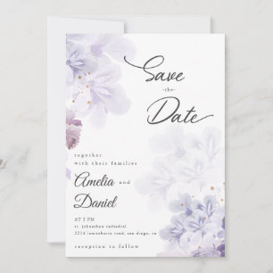 Elegante violette Blumen Hochzeit Sichern Sie das  Einladung