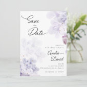 Elegante violette Blumen Hochzeit Sichern Sie das  Einladung (Stehend Vorderseite)