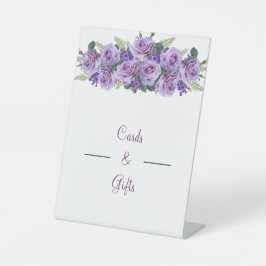 Elegante violette Blumen Hochzeitskarten und Gesch Sockelschild