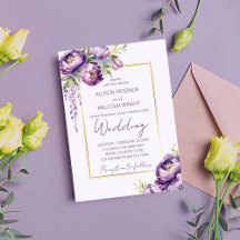 Elegante violette Blumen in einer Hochzeitsvorlage