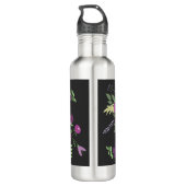 Elegante violette Blumen Kunst am Schwarzen Monogr Edelstahlflasche (Rückseite)