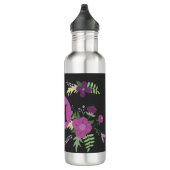 Elegante violette Blumen Kunst am Schwarzen Monogr Edelstahlflasche (Rechts)