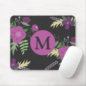 Elegante violette Blumen Kunst am Schwarzen Monogr Mousepad (Mit Mouse)