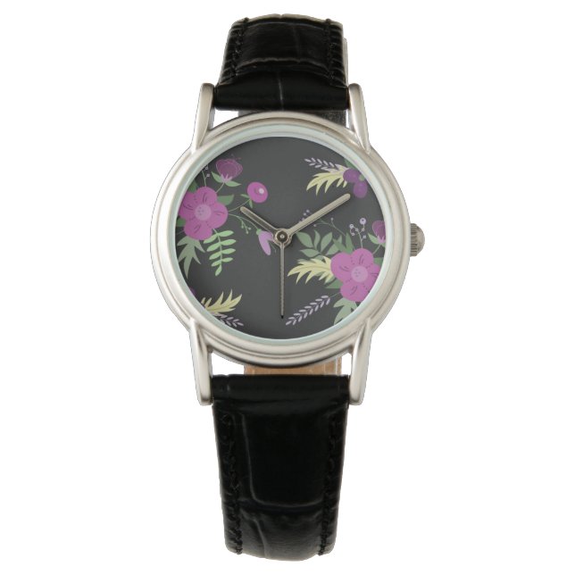 Elegante violette Blumen Kunst, Dichtung Armbanduhr (Vorderseite)
