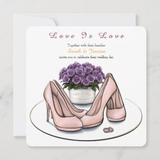 Elegante violette Blumen lesbische Hochzeit Quadra Einladung