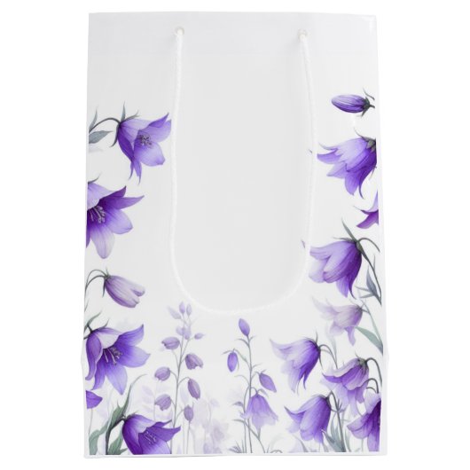 Elegante violette Blumen Mittlere Geschenktüte (Rückseite)