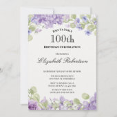 Elegante violette Blumen zum 100. Geburtstag Einladung (Vorderseite)
