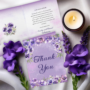 Elegante Violette Florale Hochzeit Dankeskarte