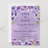 Elegante violette florale Hochzeit  Save The Date (Vorderseite)