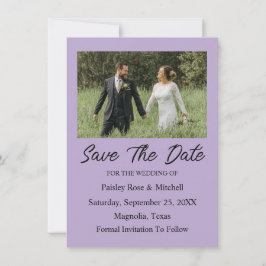 Elegante violette Foto-Hochzeits-Save-the-Date-Kar