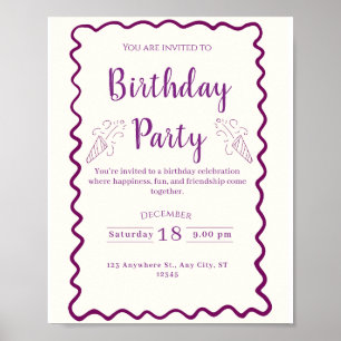 Elegante violette Geburtstagseinladung Poster