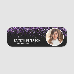 Elegante violette Glitter-Magnet-Arbeitnehmer-Foto Namensschild