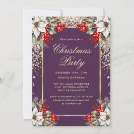 Elegante Violette Goldene Botanische Weihnachtsfei Einladung