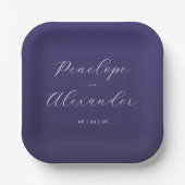 Elegante violette Kalligrafie Pappteller (Vorderseite)