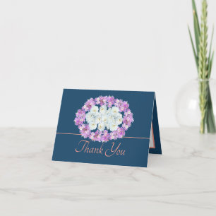 Elegante violette Krokusse und weiße Rosen Danke Karte