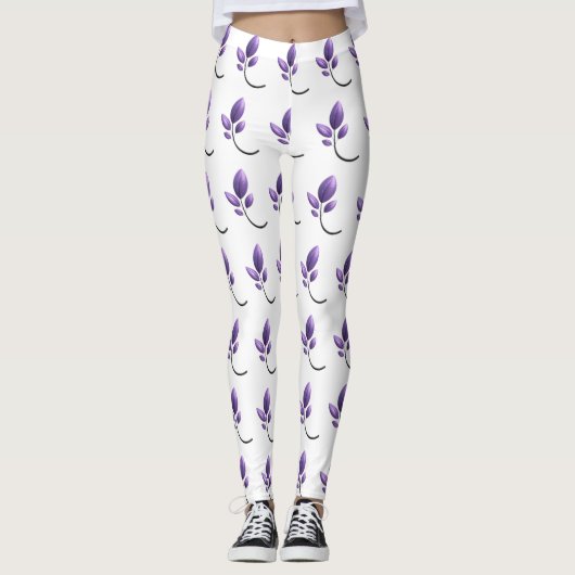 Elegante violette Leggings mit botanischem Muster (Vorderseite)