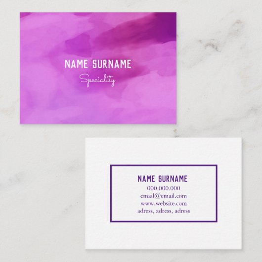 Elegante violette lila Wasserfarbe Visitenkarte (Vorne/Hinten)