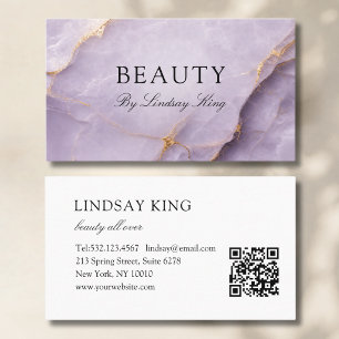 Elegante violette Marmor-QR-Code-Visitenkarte Terminkarte