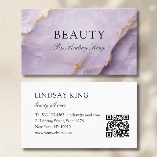 Elegante violette Marmor-QR-Code-Visitenkarte Terminkarte