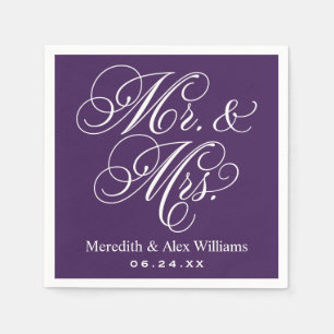 Elegante violette Mr-und-Mrs-Script-Hochzeit Serviette