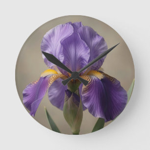 Elegante violette Schwertlilienblüte Runde Wanduhr