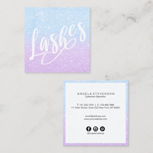 Elegante, violette und aquatische Glitzer Quadratische Visitenkarte (Vorne/Hinten)