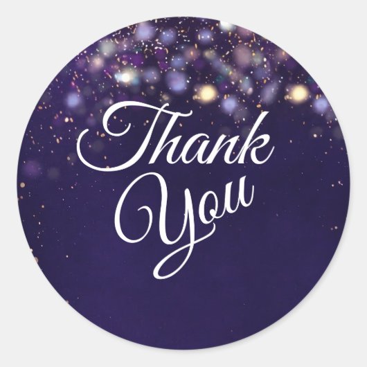 Elegante violette und goldene Bokeh-Lichter Danke  Runder Aufkleber (Vorderseite)