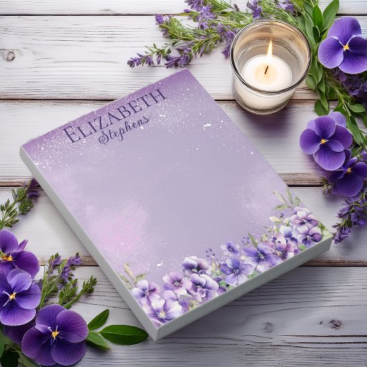 Elegante Violette Veilchen Boho Floral - Name Notizblock