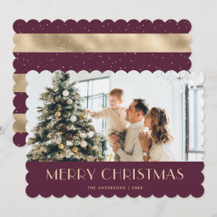 Elegante Violette Weihnachtskarte mit Gold und Fot Feiertagskarte