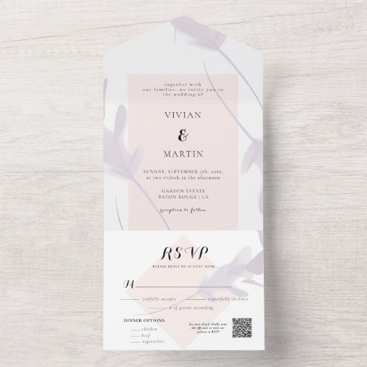 Elegante Violettfarbenprägung All In One Einladung (Innen Boden)