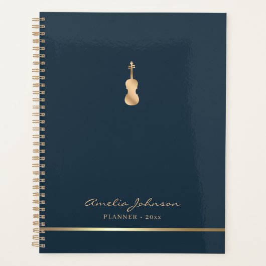 Elegante Violin Music Blue Gold 2026 Planer (Vorderseite)