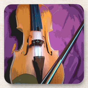 Elegante Violine auf Lila Seide, 6 Untersetzer aus