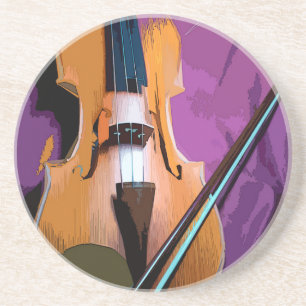 Elegante Violine auf Lila Seide, SandStone-Unterse Getränkeuntersetzer